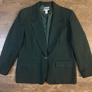 Vtg Pendleton Women Petite 12P Virgin Wool Blazer Jacket Button Classic Dk Green